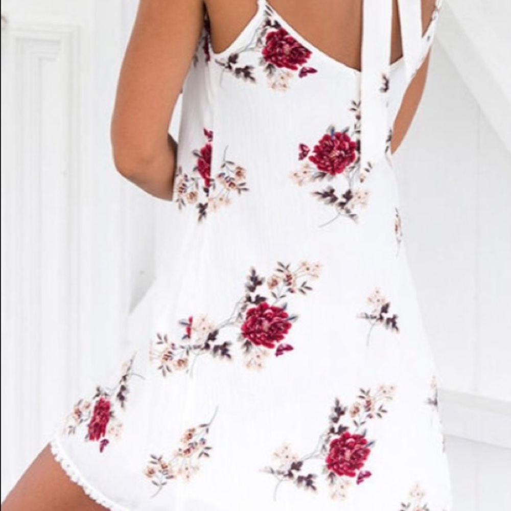 White Floral Spaghetti Strap Mini Dress - Picture 5 of 11